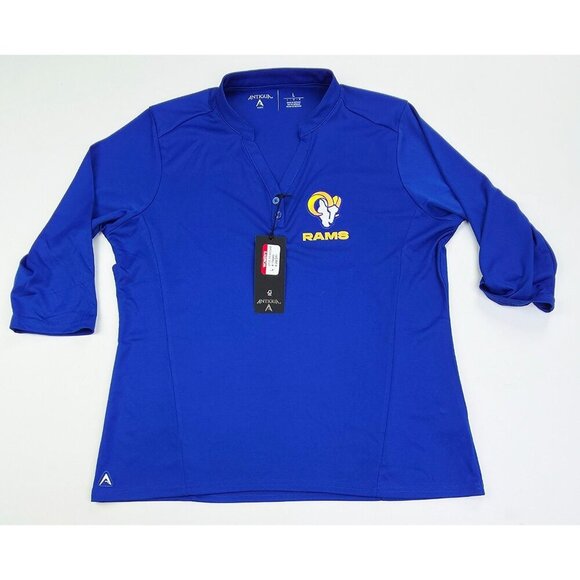 Antigua Womens Large Los Angeles Rams Embroidered Logo V Neck Elbow Button Top - Picture 1 of 13
